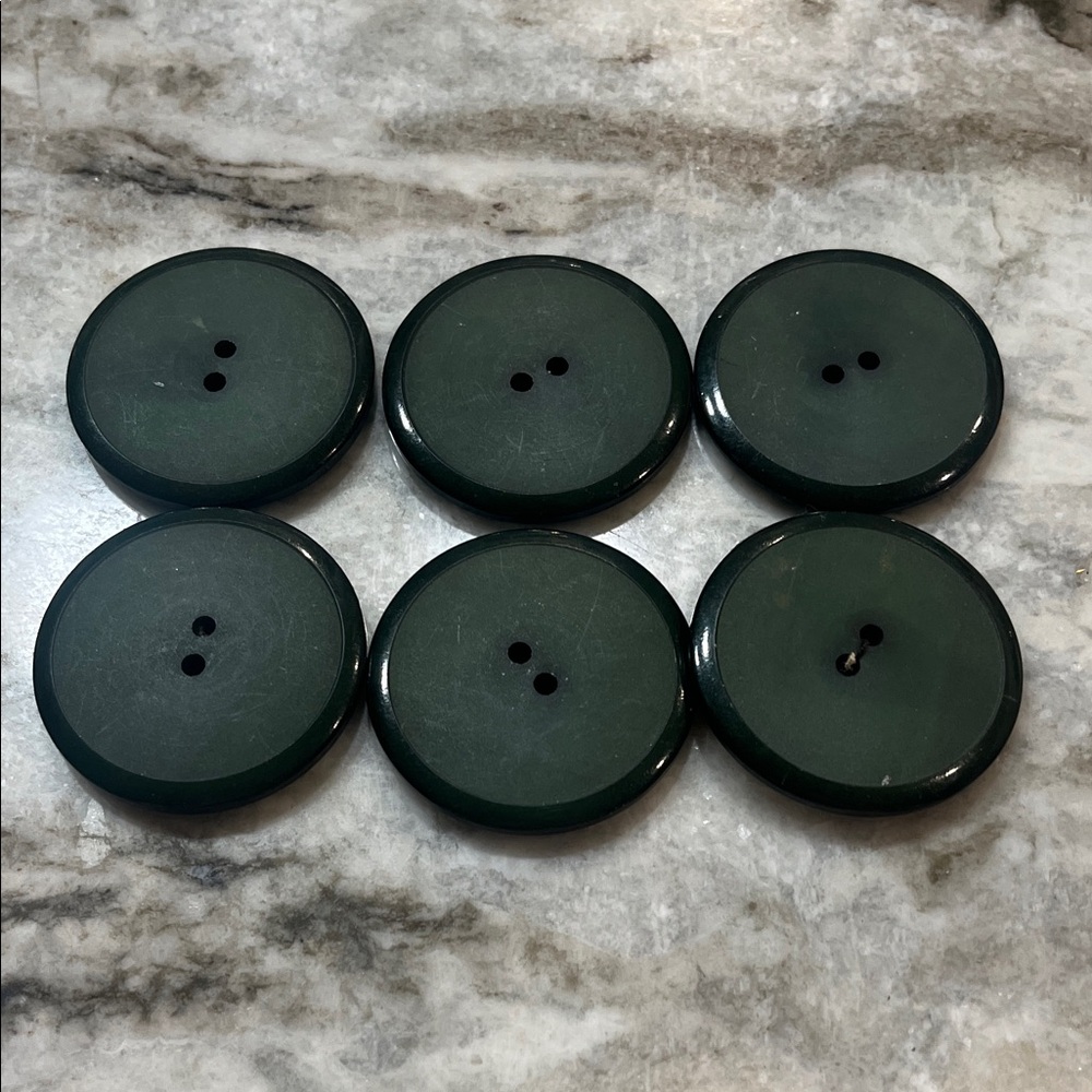 Vintage Retro Dark Green Round Sewing Buttons - Set of 6